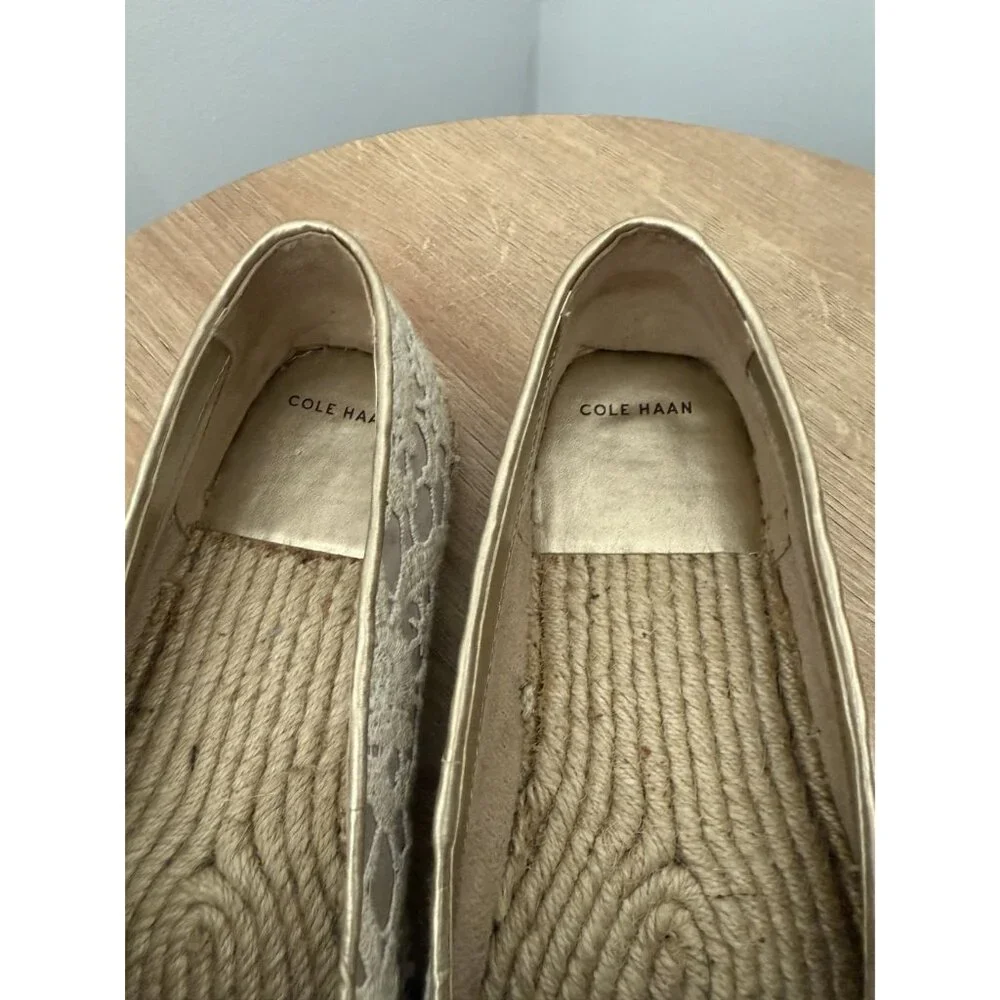 Cole Haan Cream Lace Embroidered Palermo‎ Beige Espadrilles Size 9.5 Bohemain